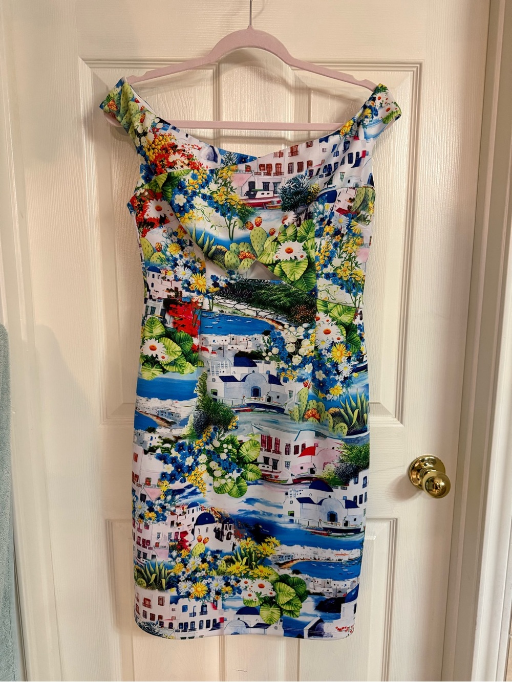 Blue & Multicolor Floral Greek Coastal Print Dress